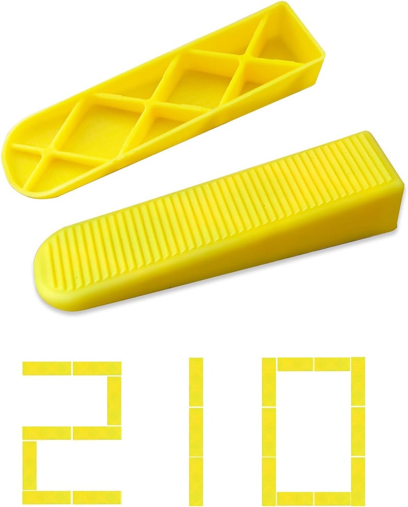 RUHOOM Tile Leveling System Wedges 210 pcs Reusable Tile Leveler Wedges for 1/8" 1/16" 1/32" Spacers and Tile Leveling Clips Tile Leveler Tools for Wall Floor Tile Stone Installation Yellow - Image 1